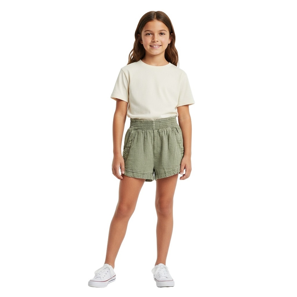 RIP CURL Girls Shorts Size 10 (S) Olive Smocked Waist‎ Textured Beachy